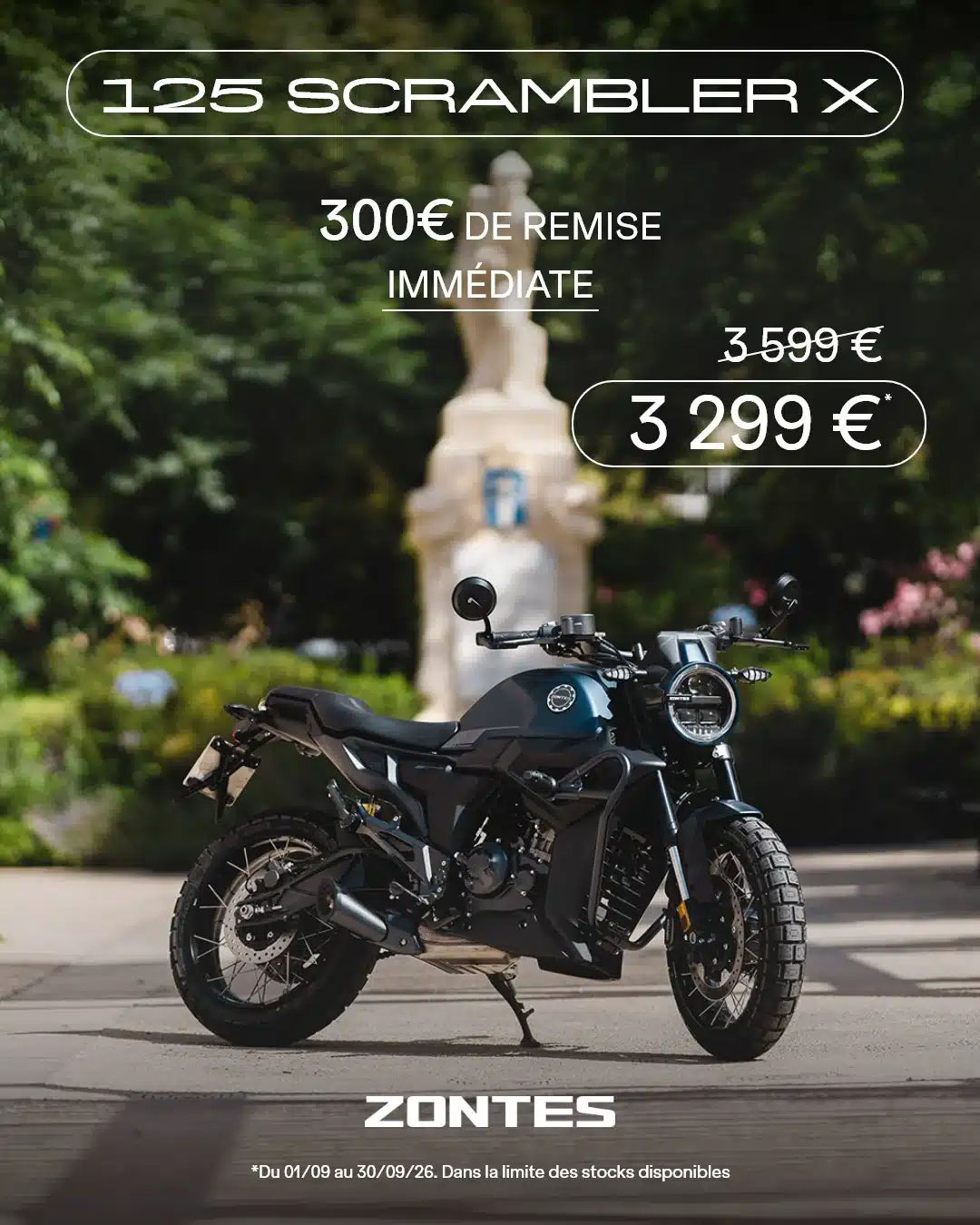 Offre Zontes 125 Scrambler X – 300 € de remise