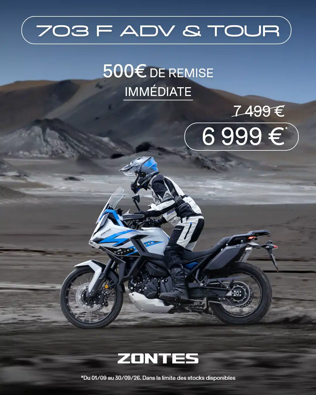 Offre Zontes 703 F Adventure et Touring – 500 € de remise